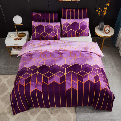 Luofanfei Bettwäsche Set 200x200cm Gestreift 3 Teilig Geometrisch Bettbezug Lila Violett Streifen Mu