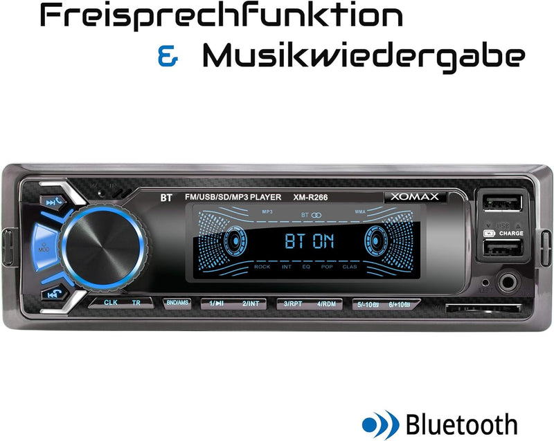 XOMAX XM-R266 Autoradio mit Bluetooth Freisprecheinrichtung, Smartphone Ladefunktion über 2. USB Ans