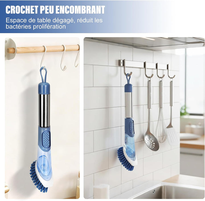 Zvonema Spülbürste mit Spender, 27 cm, Spülbürste mit langem Griff, mit 4 Ersatzköpfen, langlebig un