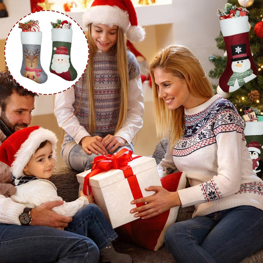 ATSGJLZN Nikolausstrumpf,4er Weihnachtsstrumpf 49 * 25cm,Nnikolausstiefel mit 3D Christmas Decoratio