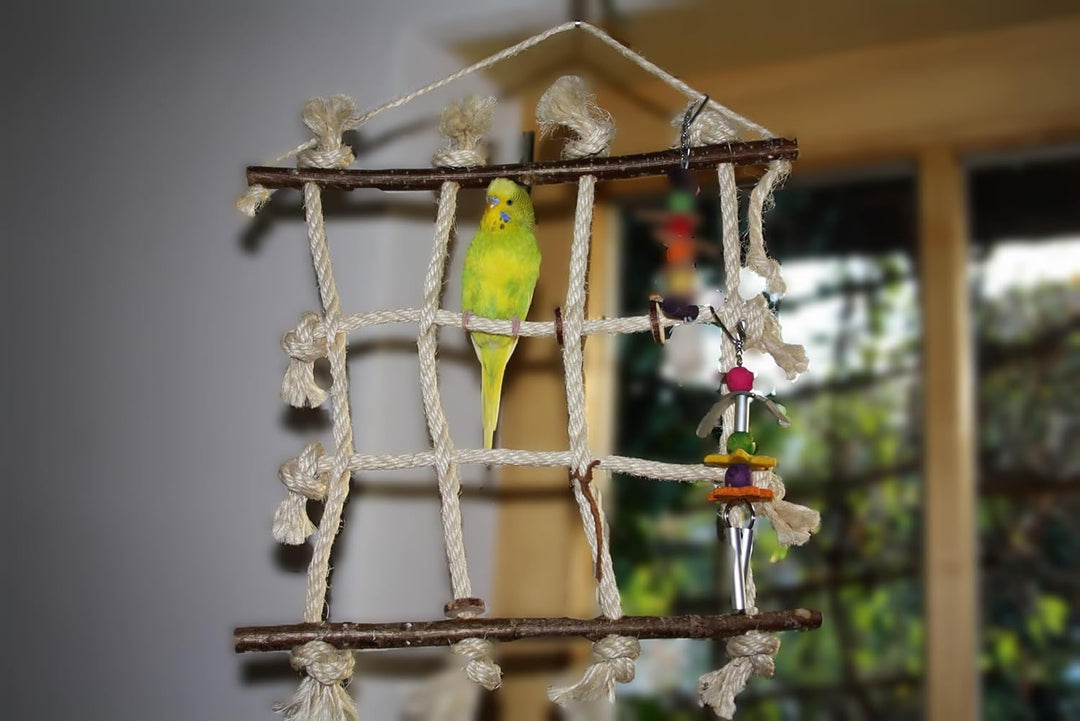 Vogelgaleria® Kletterspielzeug für Vögel aus Sisal und Naturholz - 3 in 1 (Klettern, Sitzen, Knabber