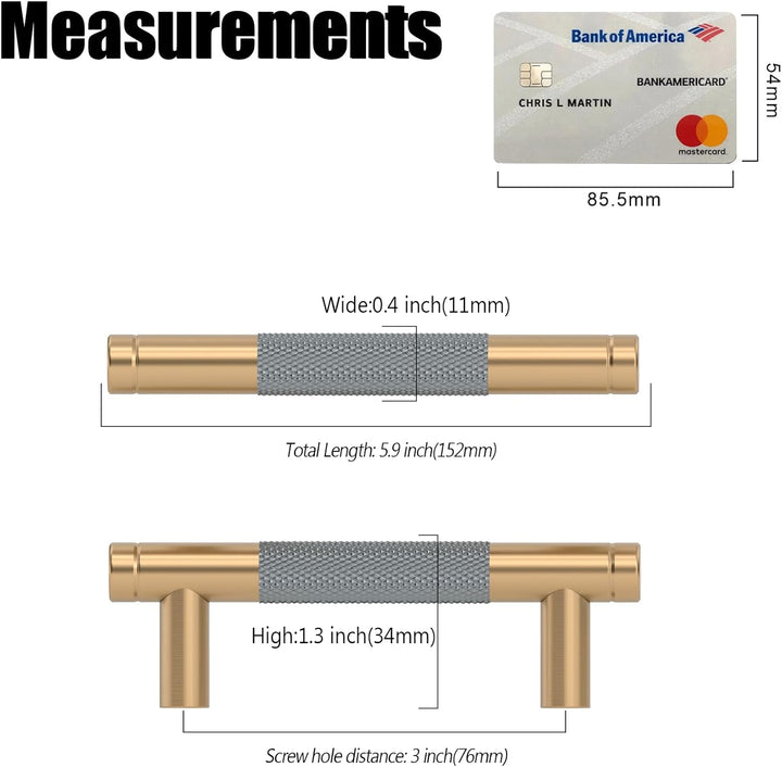 Amerdeco 10 Stück Goldgrau Schrankgriffe 76mm Lochabstand, Aluminium Griffe für Küchenschränke & Möb