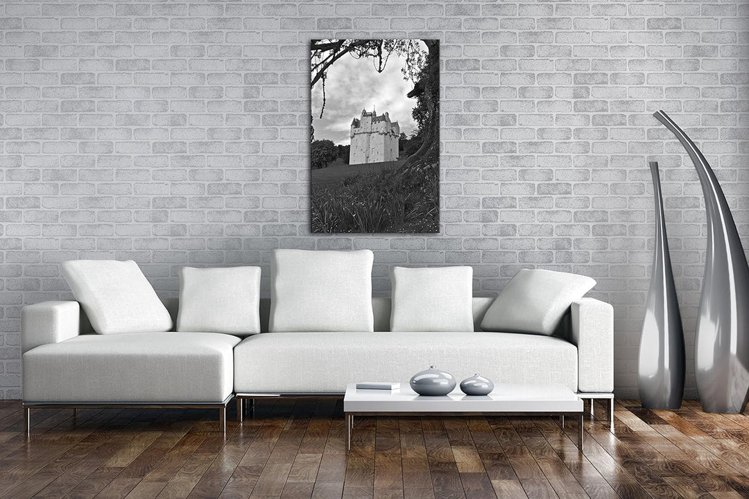 deyoli Festung in Schottland Effekt: Schwarz/Weiss Format: 80x60 als Leinwandbild, Motiv fertig gera