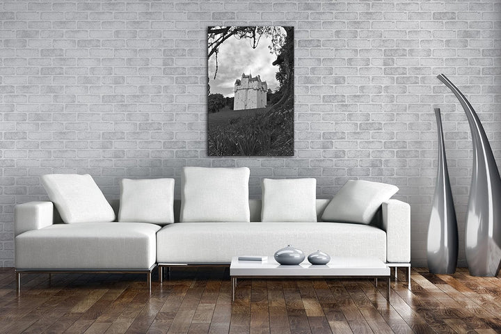 deyoli Festung in Schottland Effekt: Schwarz/Weiss Format: 80x60 als Leinwandbild, Motiv fertig gera