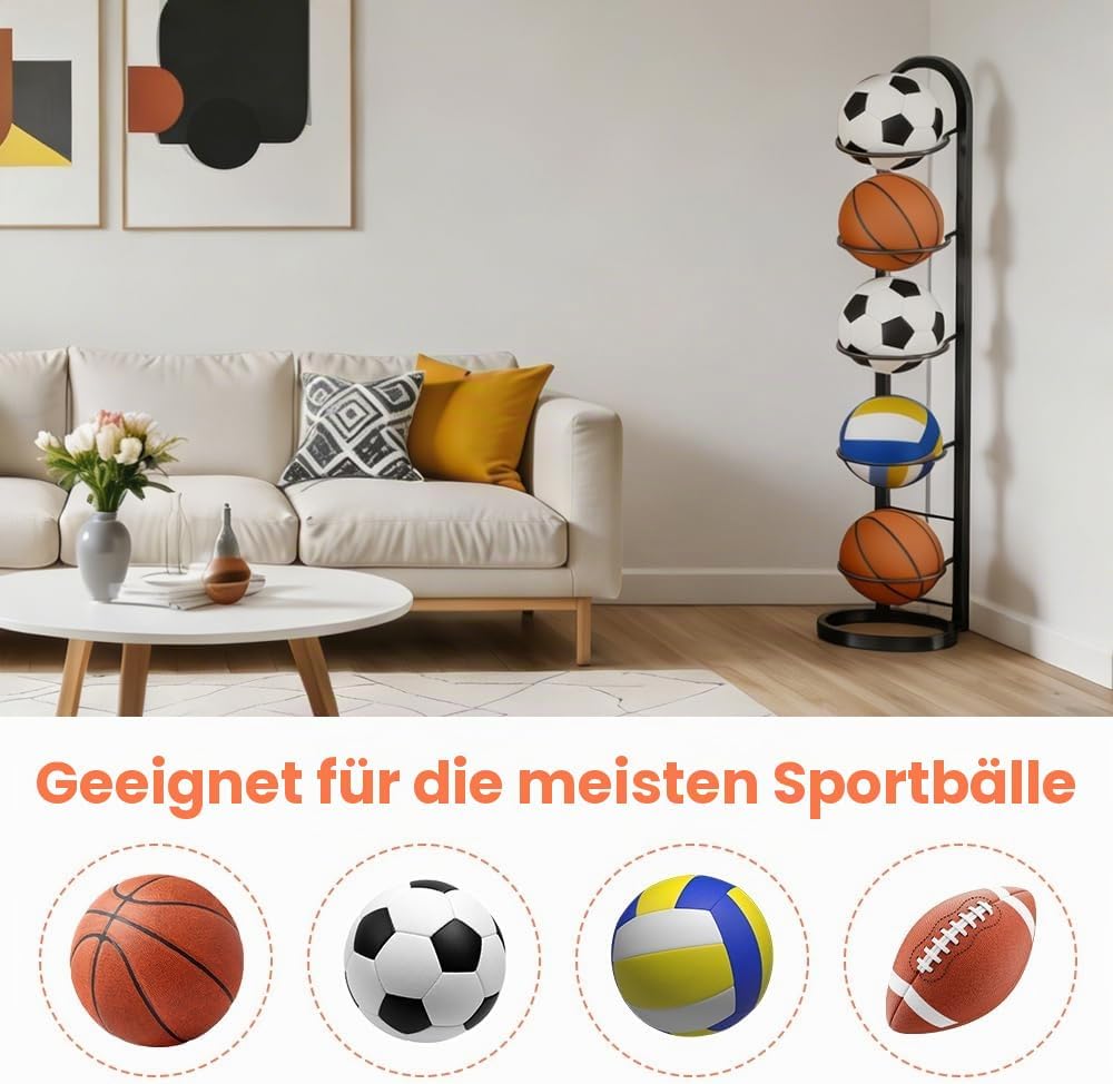 Balllagerregal, 5 Stufiger Ballständer Mehrschichtiges Integriertes Volleyball Fussballregal Abnehmb