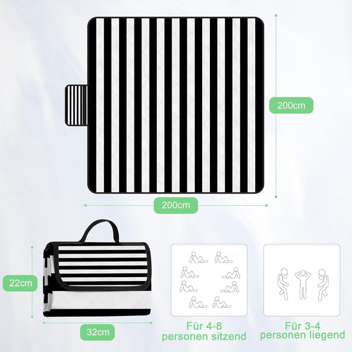 Picknickdecke Wasserdicht, 200 x 200 cm Isoliert Stranddecke Sandfrei mit Tragegriff, Ultraleicht Tr