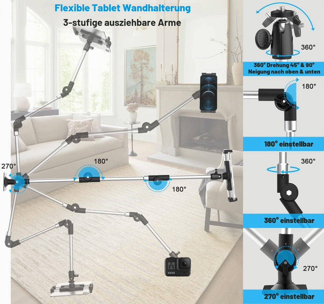 woleyi Langem Arm Tablet Wandhalterung Faltbarer, Multi Winkel Metall Wand Tablet Halterung schwenkb