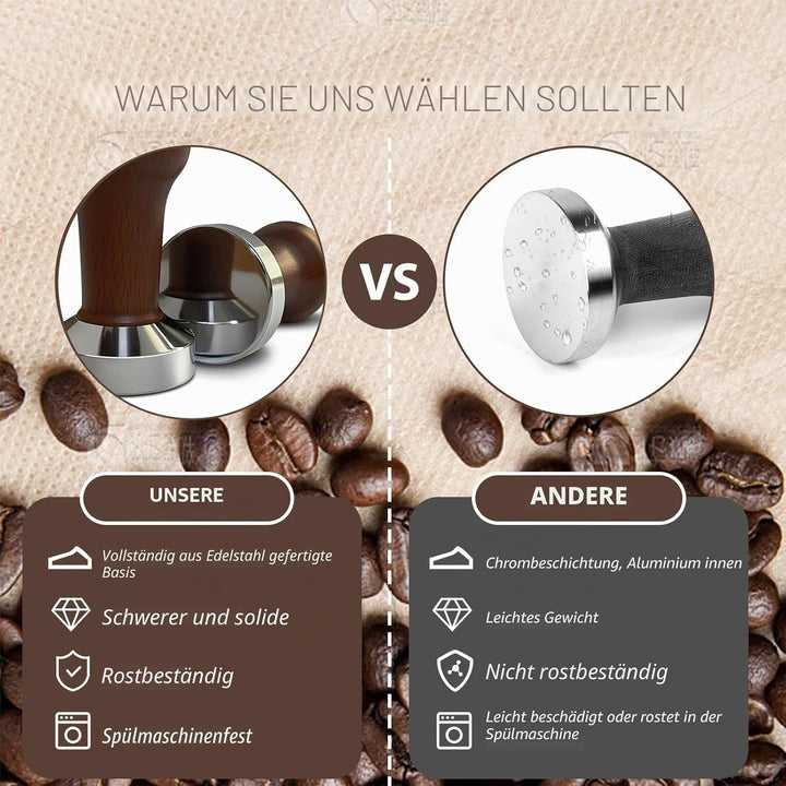 Kaffeetamper 51mm mit Echtholzgriff & Silikonmatte – Massiver Espressostempel für präzises Tamping –