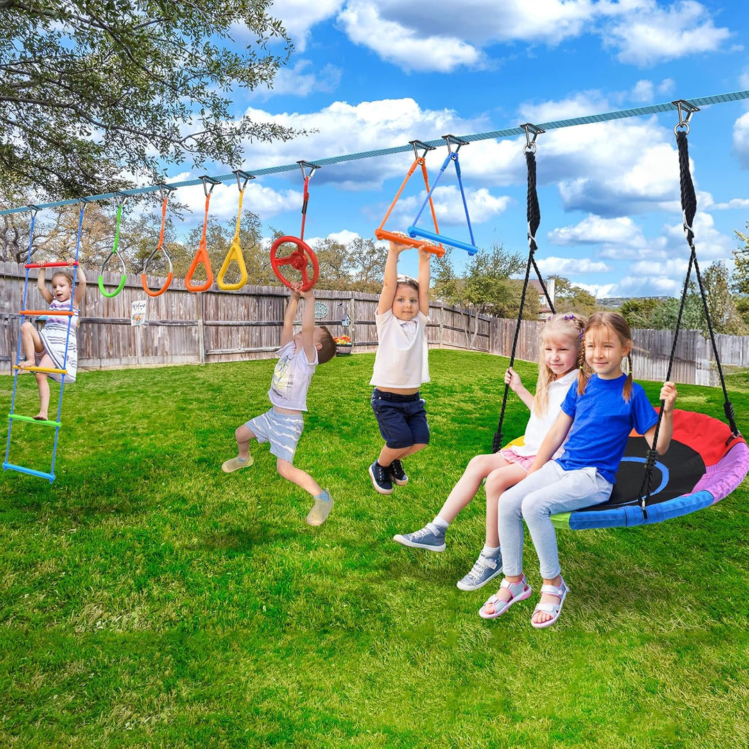 Hapfan 15M Ninja Slackline Kinder Nestschaukel Outdoor Set mit Seilrolle, Ninja Warrior Parcours Kin
