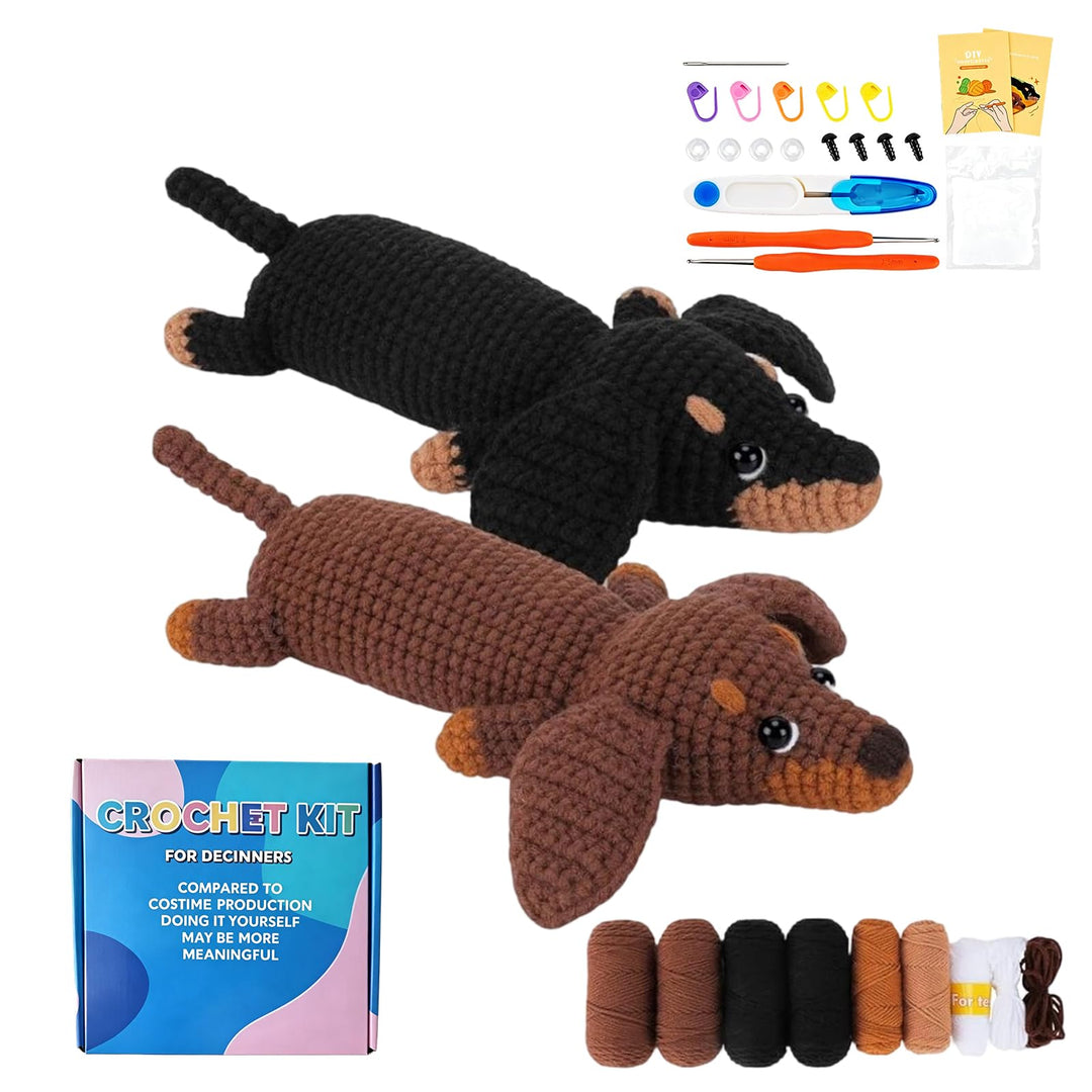 SHYSBV Häkelset für Anfänger Set- Tier Kit mit Dackel, komplettes Garn Set mit Häkelnadeln, Zubehör