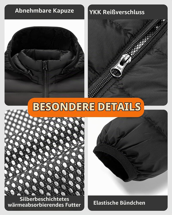 HEWINZE Beheizbare Jacke Damen Herren mit kapuze,Warme Pufferjacke Damen Herren mit akku,Winterjacke