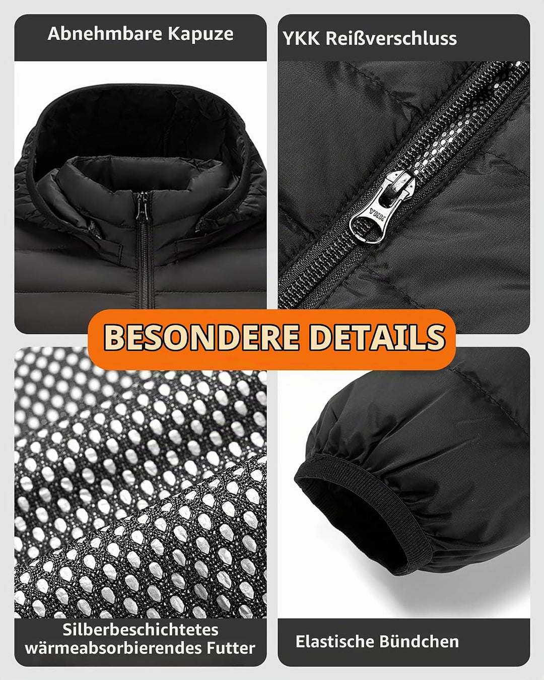 HEWINZE Beheizbare Jacke Damen Herren mit kapuze,Warme Pufferjacke Damen Herren mit akku,Winterjacke