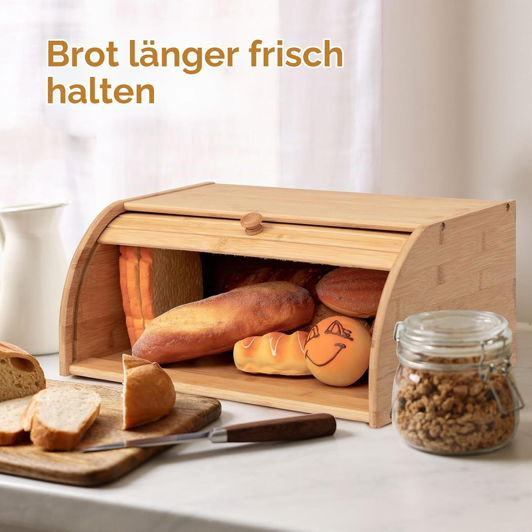 HollyHOME Brotkasten Bambus Gross Natürliche Bambus-Brotkästen für die Küche, Rolltop-Brotaufbewahru