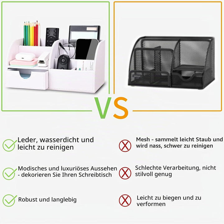 KINGFOM Büro Schreibtisch Organizer Ordnungssystem Tisch Organizer PU Leder Stiftehalter Stiftebox S