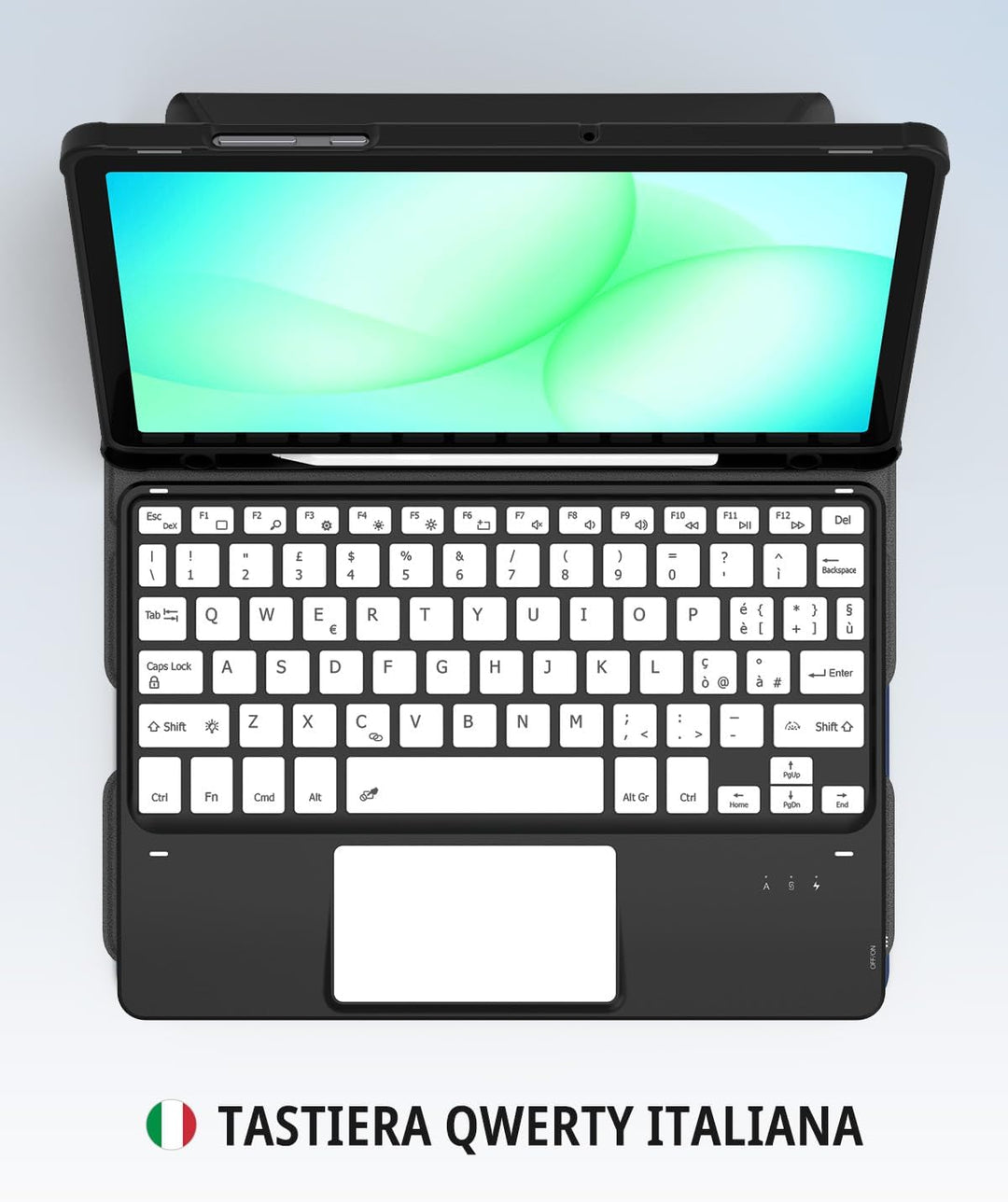 CACOE Drehbare Hülle mit Tastatur für Samsung Galaxy Tab A9 Plus 11 Zoll mit Touchpad, 7-Farbige Bel