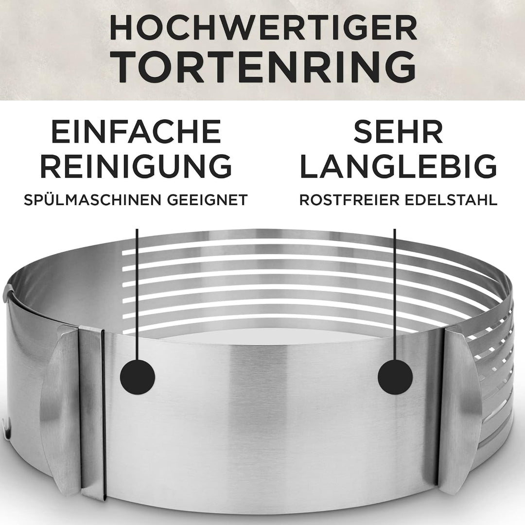 Tortenring - Backform im 3er Set aus Tortenring, Kuchenretter und Küchenmesser - hochwertiges Design