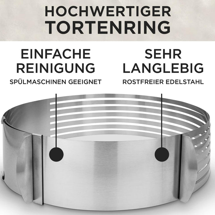 Tortenring - Backform im 3er Set aus Tortenring, Kuchenretter und Küchenmesser - hochwertiges Design