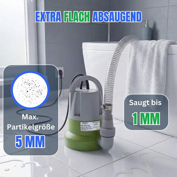 Tauchpumpe flachsaugend bis 1mm 250 Watt Flachsaugpumpe mit integriertem Schwimmer und Überhitzungss
