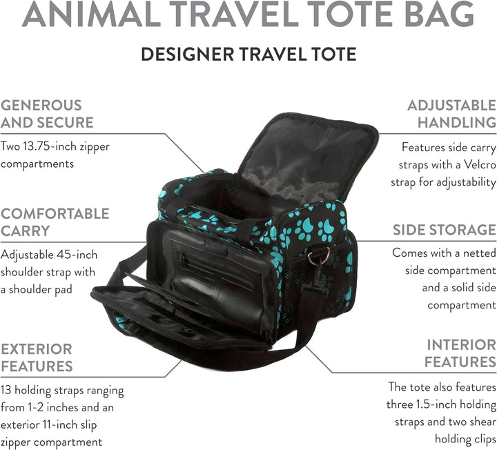 WAHL #97764-300 Reisetasche mit Reissverschluss, Pfotenabdruckmotiv, Türkis Reissverschluss-Reisetas