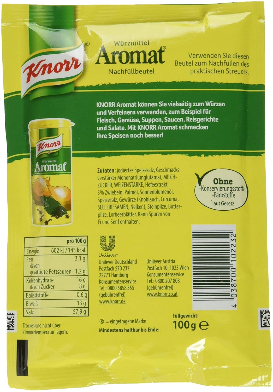 Knorr Würzmittel Nachfüllpackung Aromat Gewürzmischung zum Verfeinern von Speisen für schnelle Geric