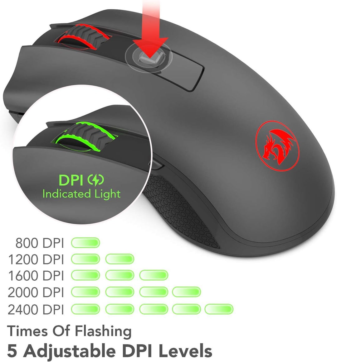 Redragon M652 Optische 2.4G Wireless Maus mit USB-Empfänger, tragbare Gaming & Office Mäuse, 5 einst