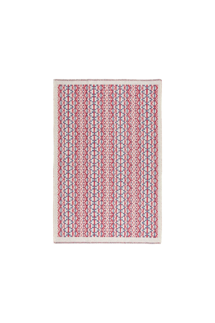 ÖJBRO VANTFABRIK "Lycksele gewebte Wolldecke 90x130 cm Natur/rot/blau 100% Merinowolle Strick-Plaid