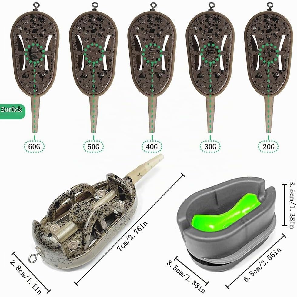 Flat Method Feeder 5pcs Angeln Inline Feeder Zubehör mit Köderbox Fishing Feeder Karpfenangeln Feede