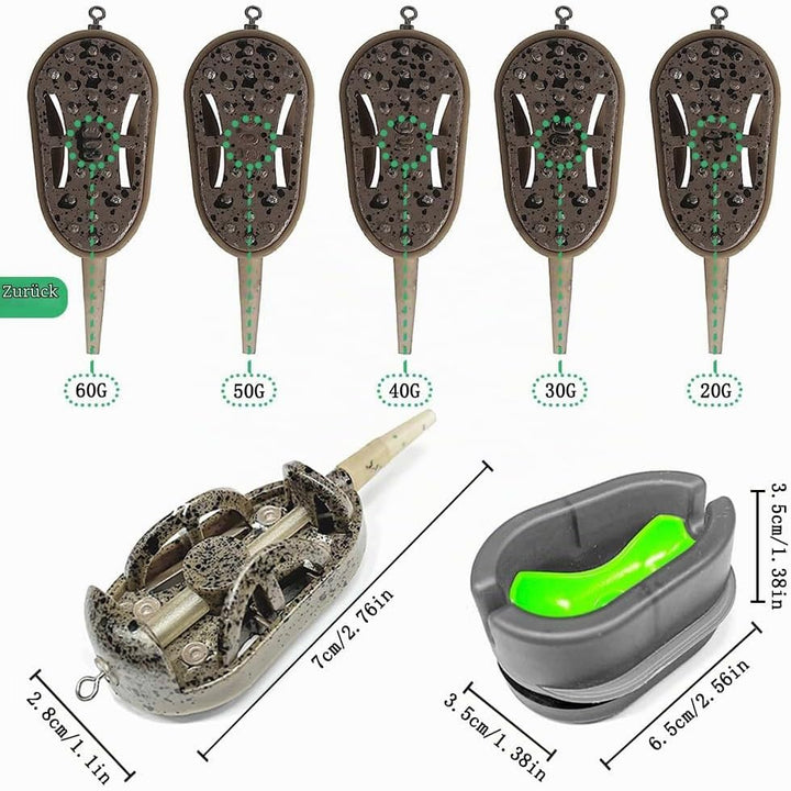 Flat Method Feeder 5pcs Angeln Inline Feeder Zubehör mit Köderbox Fishing Feeder Karpfenangeln Feede