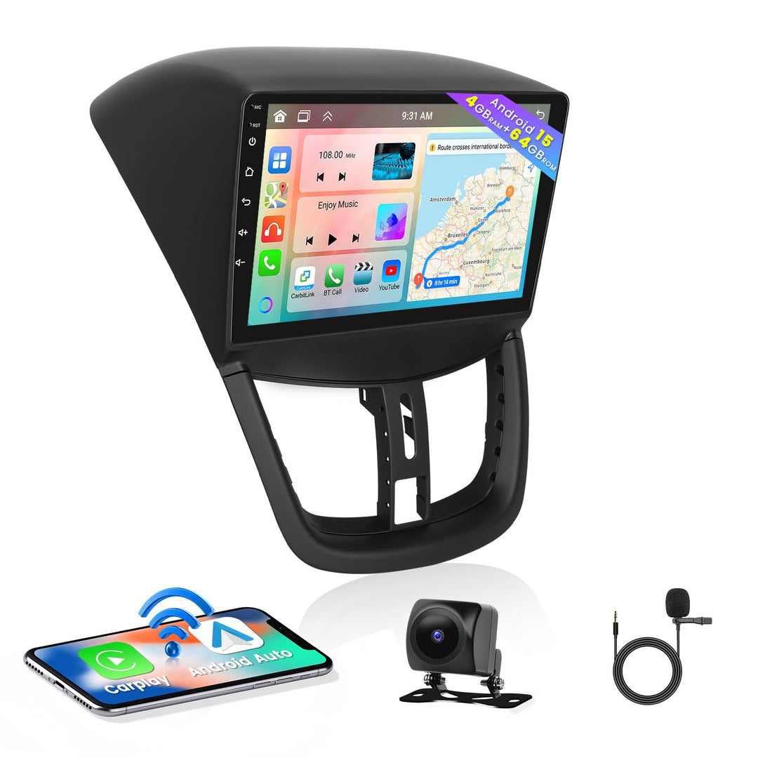 Hikity 8 core 4+64GB Android 15 Autoradio für Peugeot 207 2006-2010 Radio Wireless CarPlay Android A