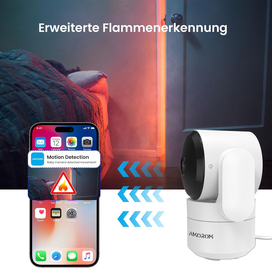 AMOROM WLAN Überwachungskamera Innen 360°, 1080p Kamera Überwachung mit Nachtsicht, 2 Wege Audio, Be