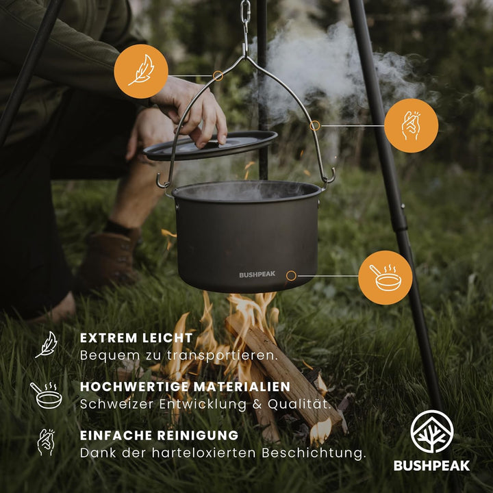 Camping Kochtopf Alu Outdoor Master 4 Liter - Suppentopf mit Deckel tragbar mit stabilem Edelstahlgr