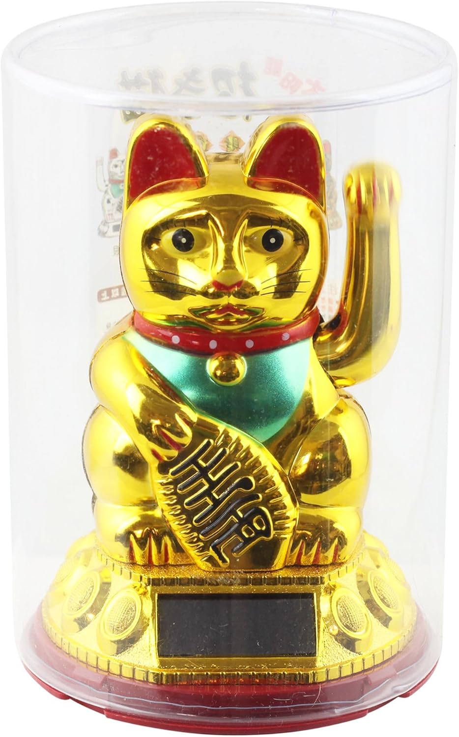 Freak Scene Glückskatze - Maneki-Neko - Winkekatze Solar - runder Sockel - 10,5 cm - Gold