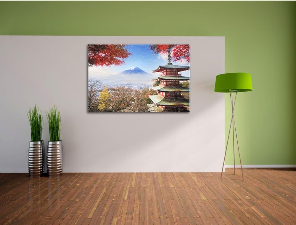 Pixxprint Japanischer Tempel im Herbst als Leinwandbild/Grösse: 100x70 cm/Wandbild/Kunstdruck/fertig