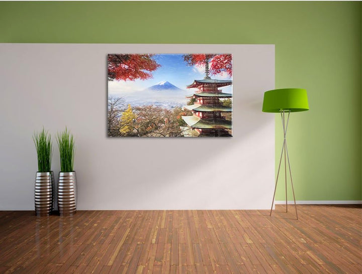 Pixxprint Japanischer Tempel im Herbst als Leinwandbild/Grösse: 100x70 cm/Wandbild/Kunstdruck/fertig