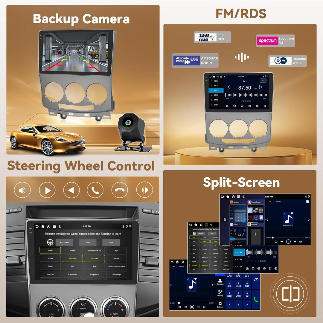 Hikity Android 15 4+64G Autoradio für Mazda 5 2007-2010 mit 9 Zoll Incell Touchscreen, Autoradio 2DI