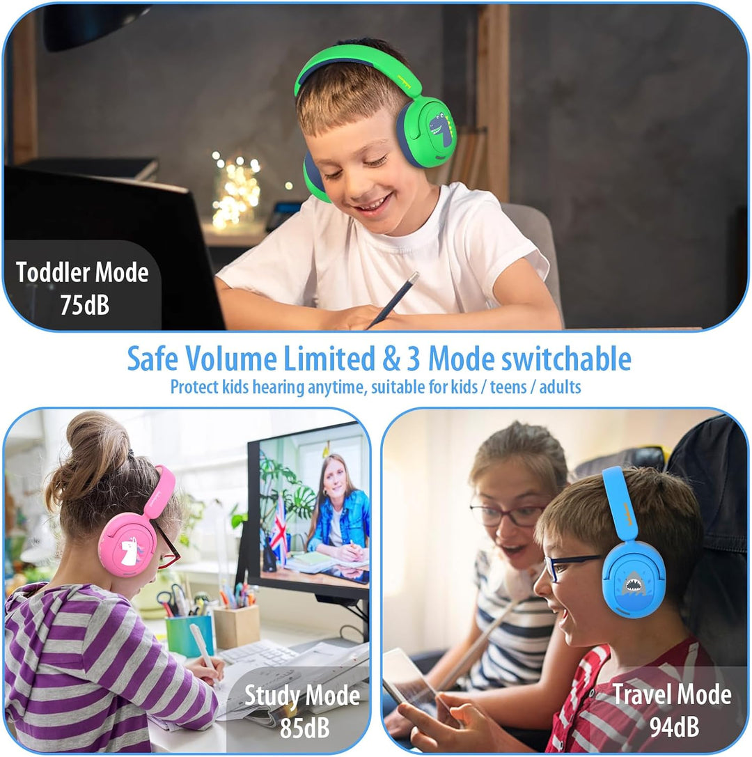 Bluetooth Kopfhörer Kinder, Kabellose KinderKopfhörer mit Mikrofon, 40H Wiedergabe, 74/85/94dB Einst