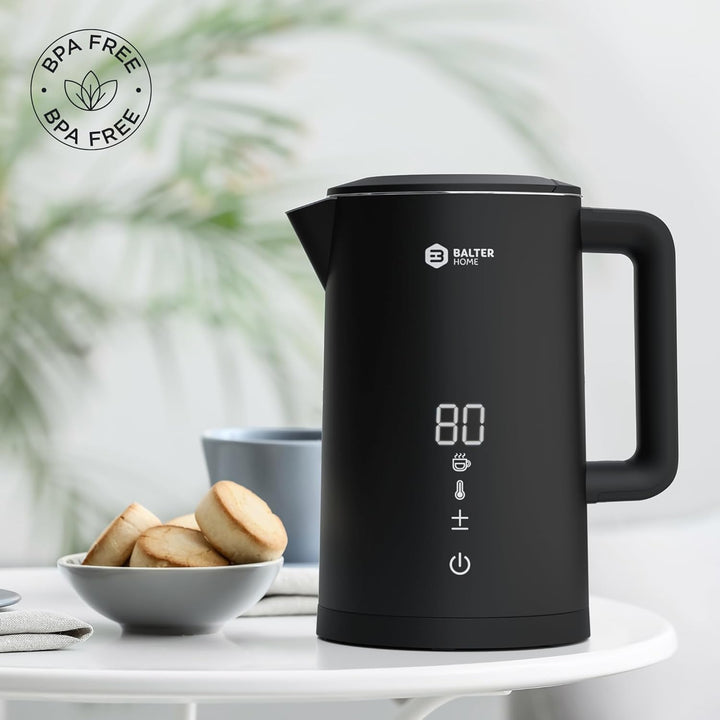 Balter Edelstahl Wasserkocher mit Temperatureinstellung, 40°C-100°C, Doppelwand, BPA frei, 1,5L, Sch