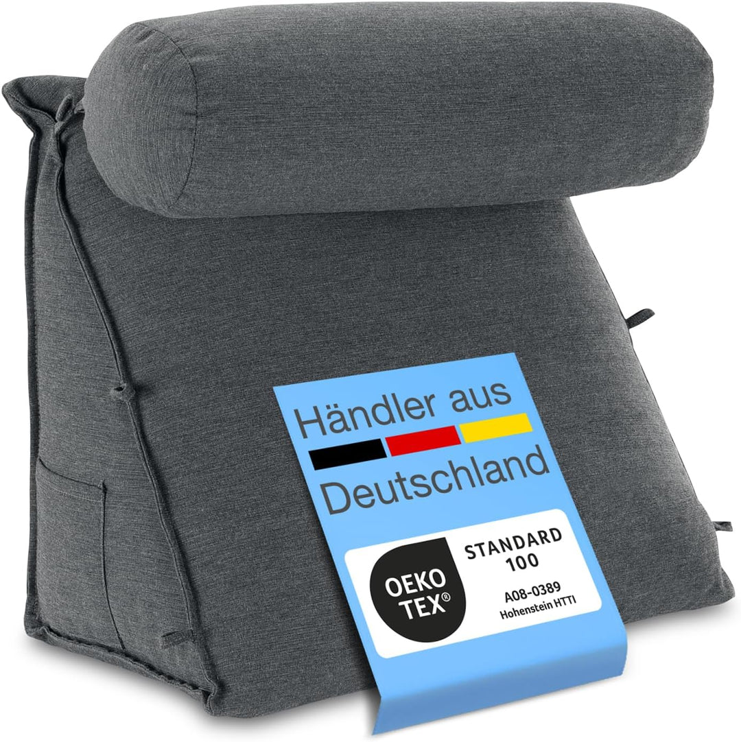 maxVitalis Rückenkissen Bett/Sofa mit Abnehmbarer Nackenrolle und Seitentasche, Rückenstützkissen mi