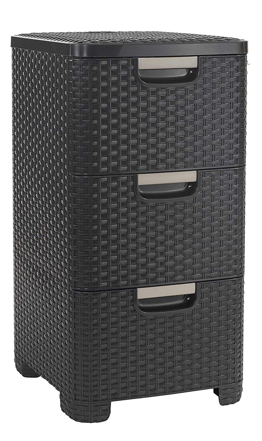 Curver 06604-210-00 Rattanoptik 3 x 13,5 L Schubladenturm, Plastik, Dunkelbraun, 37,77 x 32,77 x 60