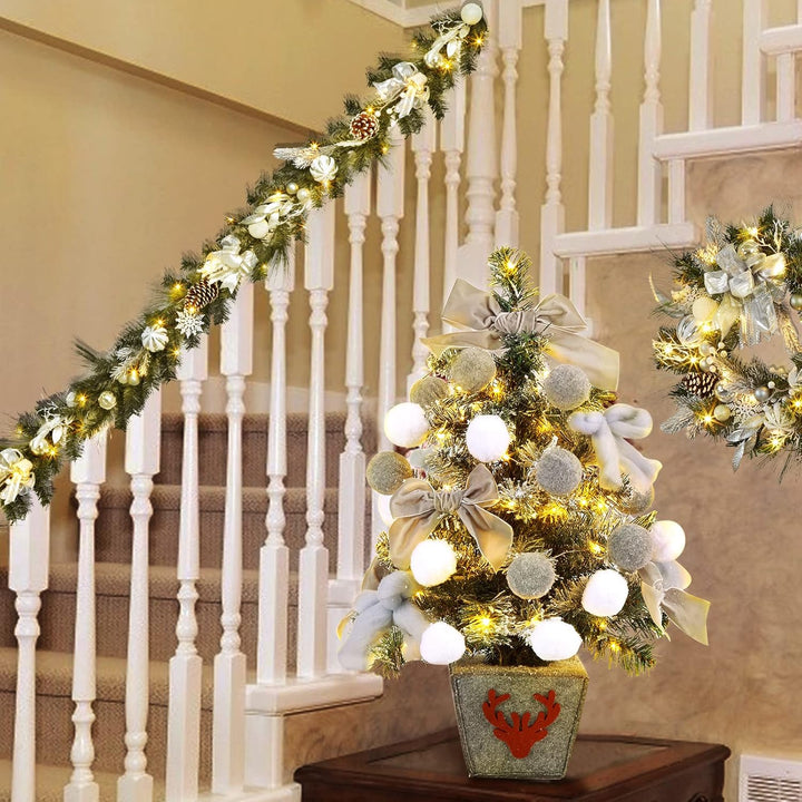 Weihnachtsbaum Künstlich, 60 cm Esstisch Schnee Fallender Weihnachtsbaum mit Weihnachtskugeln, Schle