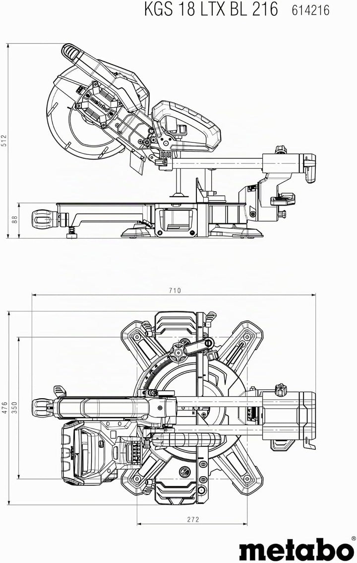 Metabo KGS 18 LTX BL 216 AkkuKappsäge (18V 1x4Ah Li-Power, Ladegerät ASC 55, Karton, mit Zugfunktion