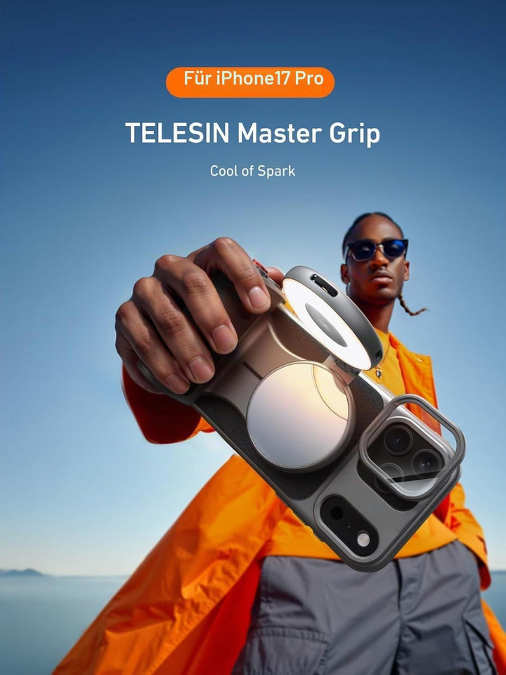 【Nur für iPhone 17 Pro MAX】 TELESIN Master Grip Kit Magnetic Kameragriff mit C03 Magnetische Selfie-