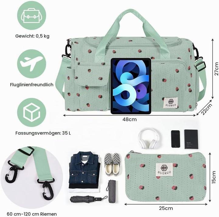 Sporttasche Damen, Sporttasche Kinder, Faltbare Reisetasche Weekender mit Schuhfach und Nassfach, Re