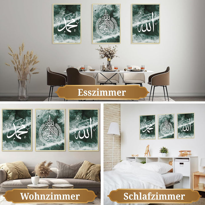 HAVA Artwork Smaragd Calligraphy Poster Set, Islamische Poster, Islamische Bilder, Islamische Dekora