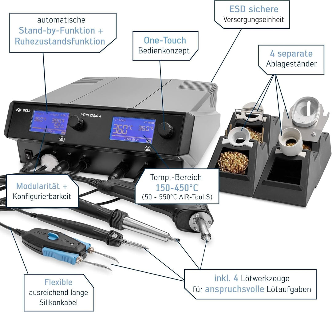 ERSA i-CON VARIO 4 MK2 ESD Mehrkanal Löt- und Entlötstation 500 Watt mit i-TOOL AIR S + i-TOOL MK2 +