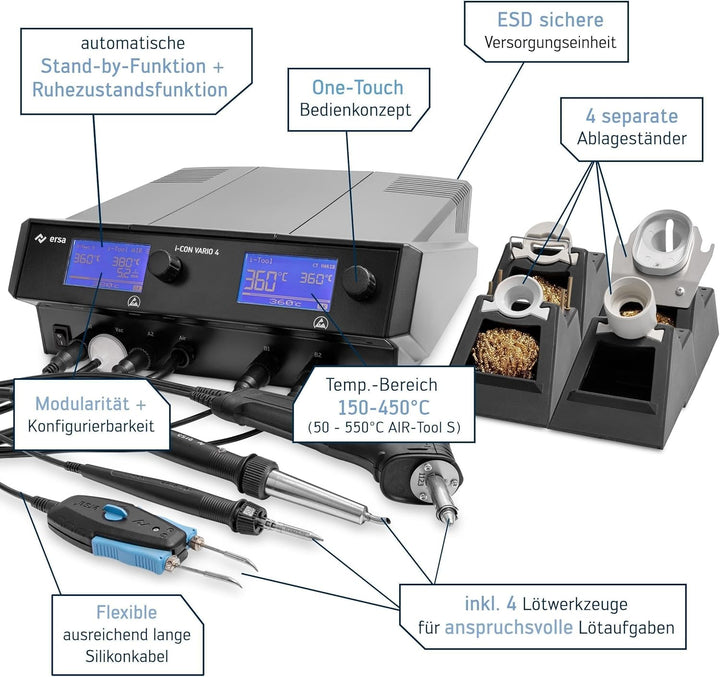 ERSA i-CON VARIO 4 MK2 ESD Mehrkanal Löt- und Entlötstation 500 Watt mit i-TOOL AIR S + i-TOOL MK2 +