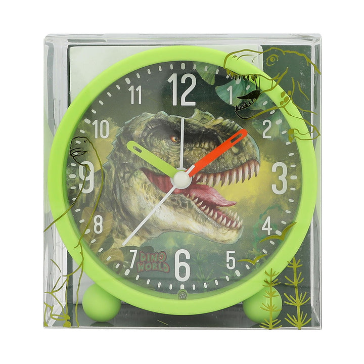 Depesche 12691 Dino World - Wecker für Kinder in Grün mit Dino-Motiv, lautlose Uhr mit Licht-Funktio