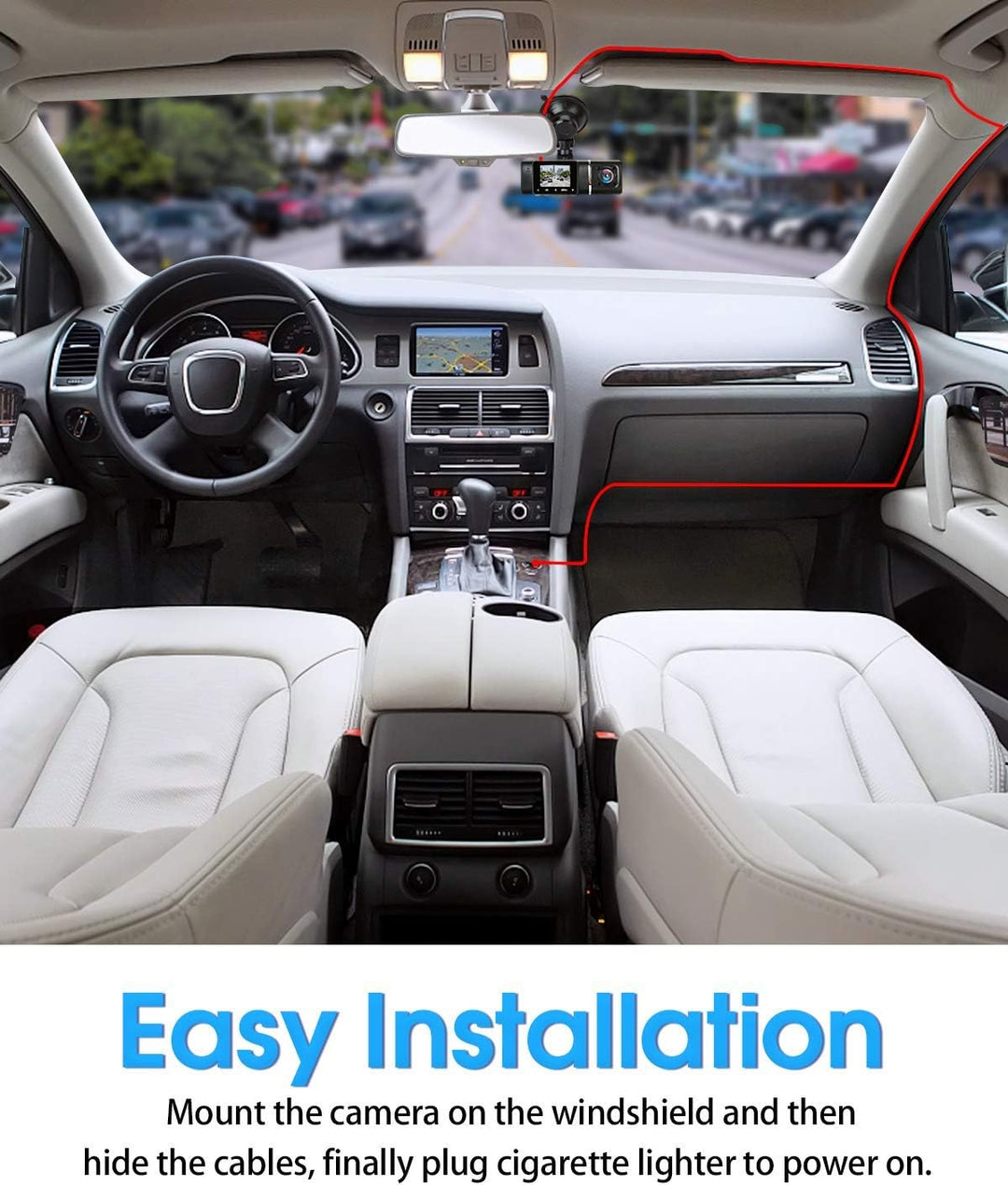 Abask J05 Dashcam Auto 1080P Dash Cam Vorne Innen mit 32GB SD-Karte, 310° Weitwinkelansicht, Autokam