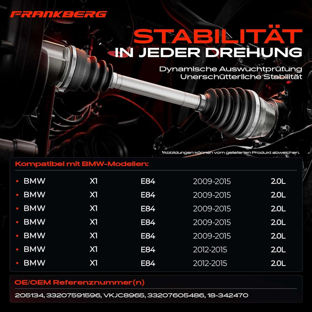 Frankberg 1x Antriebswelle Hinten Rechts Kompatibel mit X1 E84 sDrive16d sDrive18d sDrive20d xDrive1