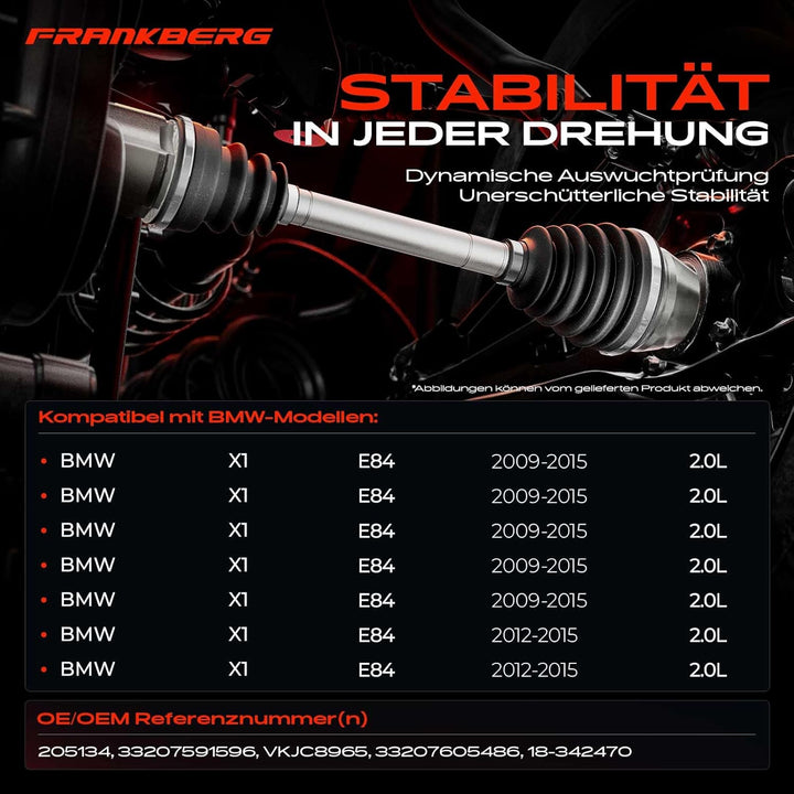 Frankberg 1x Antriebswelle Hinten Rechts Kompatibel mit X1 E84 sDrive16d sDrive18d sDrive20d xDrive1